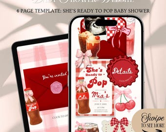 Ready To Pop Baby Shower Website Invitation Template: Red Cola Theme With Rsvp Tracking (Canva Template)
