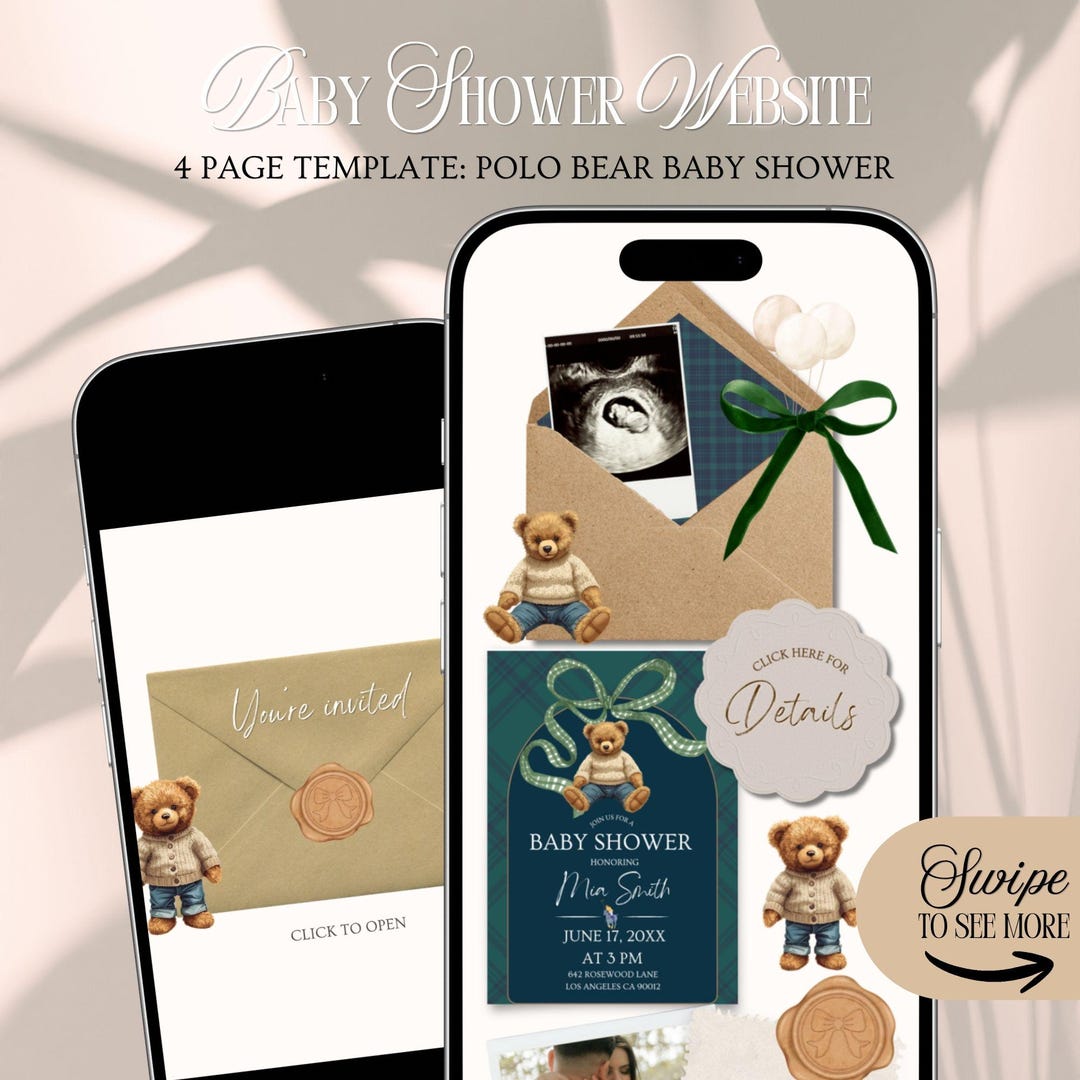 Polo Bear Baby Shower Website Invitation Template: Teddy Bear Theme ...