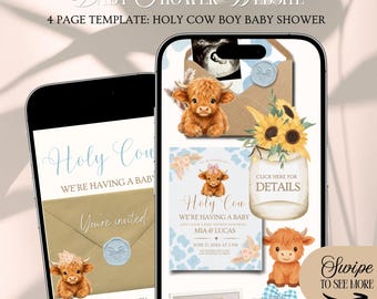 Holy Cow Boy Baby Shower Website Invitation Template: Blue Baby Cow Theme With Rsvp Tracking (Editable in Canva)