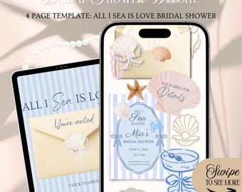 All I Sea Is Love Bridal Shower Website-Einladungsvorlage: Küstenmuscheln-Thema mit Rsvp-Tracking (Bearbeitbar in Canva)