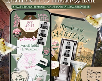 Mountains & Martinis Bachelorette Website Itinerary Template: Camp Bach Cabin Girls Trip Site (Canva Template)