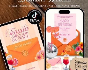 Tequila Sunset Birthday Website Invitation Template: Summer Sunrise Pink Orange Theme With Rsvp Tracking (Canva Template)