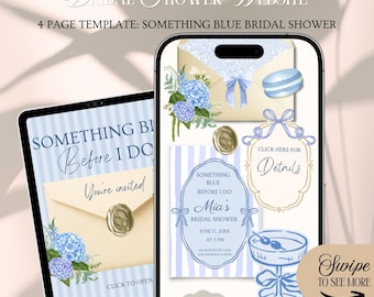 Something Blue Before I Do Bridal Shower Website Invitation Template: Blue Coquette Bow Theme With Rsvp Tracking (Editable in Canva)