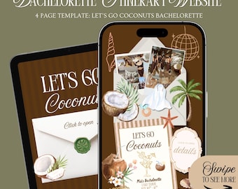 Let's Go Coconuts Bachelorette Website Template: Reiseverlauf für Mädchen mit Rsvp-Tracking (Canva Template)