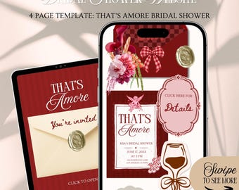 Das ist Amore Brautparty Websiteeinladungs-Vorlage: Italienische Pasta & Wein-Thema mit Rsvp-Tracking (in Canva bearbeitbar)