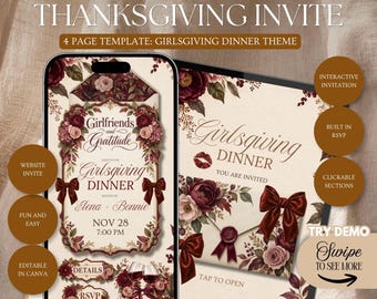 Girlsgiving Dinner Invitation Website Template: Friendsgiving Charcuterie Theme Rsvp, Thanksgiving Girls Night Invite (Editable in Canva)