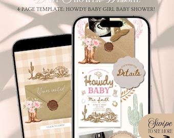 Howdy Girl Baby Shower Website Invitation Template: Pink Western Rodeo Theme With Rsvp Tracking (Editable in Canva)