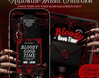 Vampire Halloween Invitation Website Template: Gothic Glam Party Theme With Rsvp Elegant Costume Party Invite (Editable in Canva)