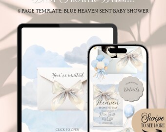 Blue Heaven Sent Baby Shower Website Invitation Template: Boy Miracle Theme With Rsvp (Editable in Canva)