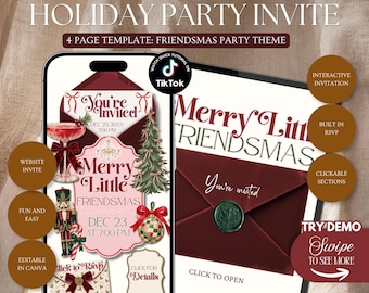 Merry Little Friendsmas Invitation Website Template: Christmas Party Digital Invite With Built In Rsvp (Editable in Canva)