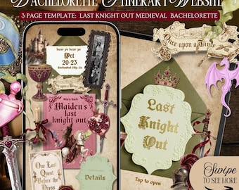 Last Knight Out Bachelorette Website Itinerary Template: Medieval Fantasy One Last Quest Before The Dress (Canva Template)