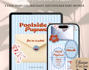 Pregnant & Poolside Baby Shower Website Invitation: Summer Pool Party Theme (Canva Template)