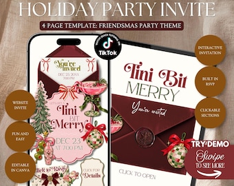 Tini Bit Merry Invitation Website Template: Friendsmas Party Website Invite, Holiday theme With Built In Rsvp (Editable in Canva)