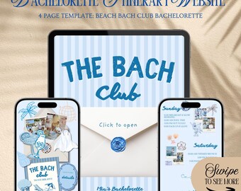 The Bach Club Bachelorette Website Itinerary: Coastal Bach Club Girls Getaway Invitation With Rsvp Tracking (Editable Canva Template)