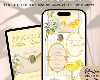 Elle a trouvé son modèle d'invitation de site Web pour la douche nuptiale principale Squeeze : thème d'été aux agrumes et au citron avec suivi de la réponse (modifiable dans Canva)