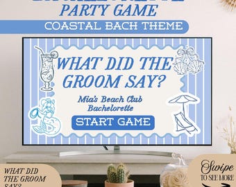 Vad sa brudgummen? Möhippa-spelet: Coastal Beach Bach Edition, tjejkvällsspelet Icebreaker Interactive Digital Bridal Game