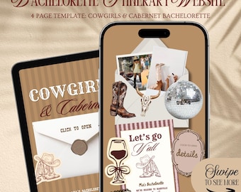 Modello di sito web per addio al nubilato "Cowgirls & Cabernet": itinerario per un viaggio tra amiche in cantina con tracciamento delle conferme di partecipazione (modello Canvas)