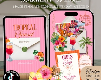 Birthday Weekend Website Itinerary Template: Tropical Sunset Theme Girls Trip With Rsvp Tracking (Canva Template)