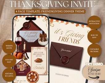 It's Giving Friends Invitation Website Template: Friendsgiving Potluck Dinner Theme Rsvp, Thanksgiving Invite (Editable in Canva)