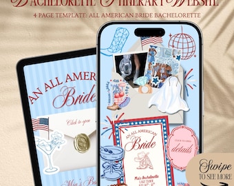 All American Bride Bachelorette Website Template: Red White & Blue Theme Girls Trip Itinerary With Rsvp Tracking (Canva Template)