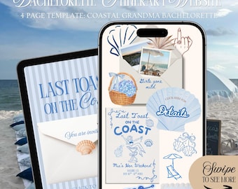 Coastal Grandma Bachelorette Website Template: Last Toast Beach Itinerary With Rsvp Tracking (Canva Template)