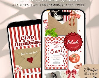 Ciao Bambino Baby Shower Website Invitation Template: Italian Dolce Vita Theme ( Fully Editable in Canva)