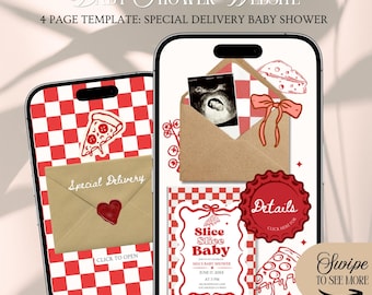 Special Delivery Baby Shower Website Invitation Template: Italian Pizza Theme With Rsvp Tracking (Editable in Canva)