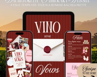 Vino Before Vows Bachelorette Website Template: Cloud Wine Girls Trip Itinerary With Rsvp Tracking (Canva Template)