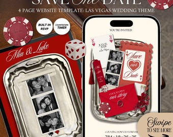 Las Vegas Wedding Save The Date Website: Photo Booth Lucky In Love Jackpot Theme (Canva Template)