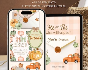 Little Pumpkin Gender Reveal Website Invitation Template: He or She Fall Autumn Theme With Rsvp (Canva Template)