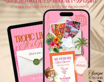 Tropical Bachelorette Website-Vorlage: Tropic Like It's Hot Theme Girls Reiseverlauf mit Rsvp-Tracking (Canva Template)