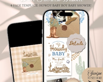 Howdy Boy Baby Shower Website Invitation Template: Blue Western Rodeo Theme With Rsvp Tracking (Editable in Canva)