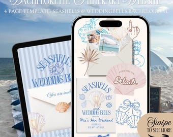 Modèle de site Web de coquillages et cloches de mariage : itinéraire sur le thème de la côte avec suivi de la confirmation de réservation (modèle canva)