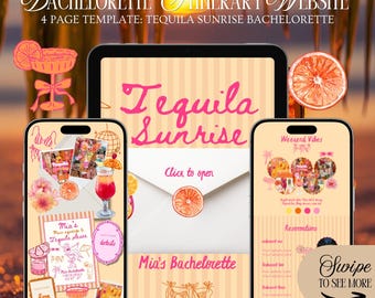Tequila Sunrise Bachelorette Website Template: Tequila Sunset Itinerary With Rsvp Tracking (Canva Template)