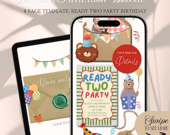 Ready Two Party Birthday Website Invitation Template: Colorfull 2nd Birthday Theme With Rsvp  (Editable in Canva)