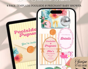 Poolside & Pregnant Baby Shower Website Invitation Template: Summer Pool Party Theme With Rsvp Tracking (Editable in Canva)