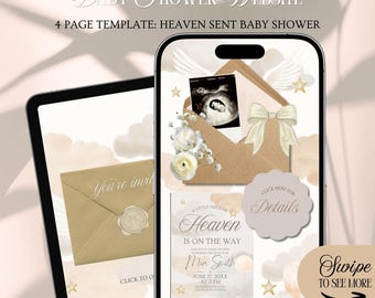 Heaven Sent Baby Shower Website Invitation Template: A little piece of heaven Theme With Rsvp (Editable in Canva)