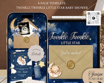 Twinkle Twinkle Little Star Baby Shower Website Invitation Template: Little Bear Over the Moon Theme With Rsvp (Canva Template)