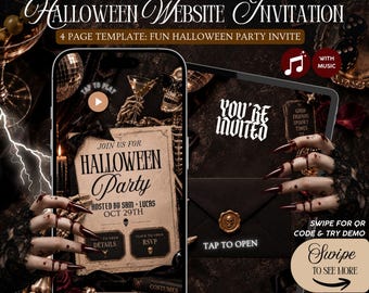 2026 Halloween Invitation Website Template: Spooky Skeleton Disco Theme With Music and built in Rsvp (Editable in Canva)