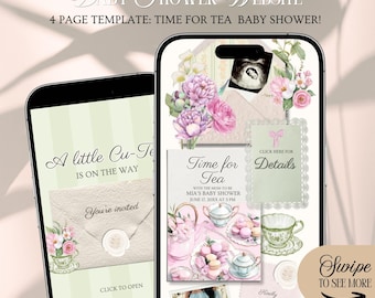 Time For Tea Baby Shower Website Invitation Template: Whimsical Tea Party Theme With Rsvp Tracking (Editable in Canva)