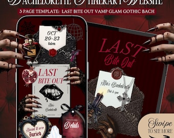 Last Bite Out Bachelorette Website Itinerary Template: Halloween Vampire Goth Glam Theme, Til Death Do Us Party (Canva Template)
