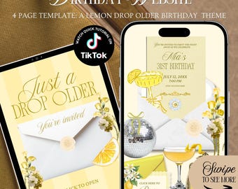 Modèle d'invitation de site Web pour anniversaire A Drop Older : thème agrumes citron avec suivi Rsvp (modèle canva)