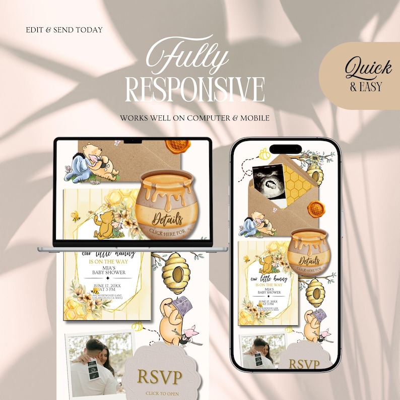 Vintage Bear Baby Shower Website Invitation Template: Storybook Honey Pooh Theme With Rsvp Tracking (Editable in Canva) image 2
