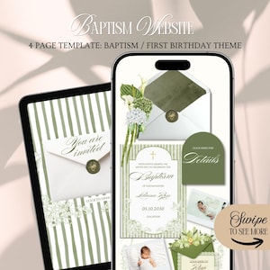 Baptism Website Invitation Template: Green Gender Neutral Baptism & First Birthday Theme With Rsvp Tracking (Canva Template)