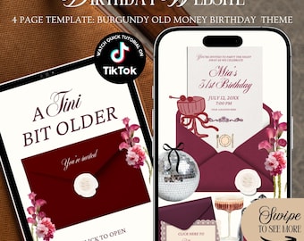 Old Money Birthday Website Invitation Template: Burgundy Quiet Luxury Theme With Rsvp Tracking (Canva Template)