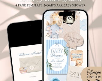 Noah's Ark Baby Shower Website Invitation Template: Cute Baby Animals Theme With Rsvp Tracking (Editable in Canva)