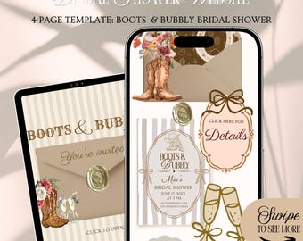 Boots & Bubbly Brautparty Einladungsvorlage: Western Cowgirl Blumenthema mit Rsvp-Tracking (bearbeitbar in Canva)
