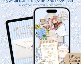 Modelo de site para despedida de solteira com tema de princesa: Itinerário interativo para viagem entre amigas com confirmação de presença (Modelo Canva)