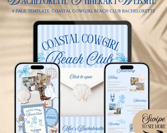 Coastal Cowgirl Bachelorette Website Template: Beach Bach Club Theme Girls Trip Itinerary With Rsvp Tracking (Canva Template)