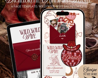 Wild Wild Wife Bachelorette Website Template: Einladung & Reiseplan mit Rsvp-Tracking (Canva Template)